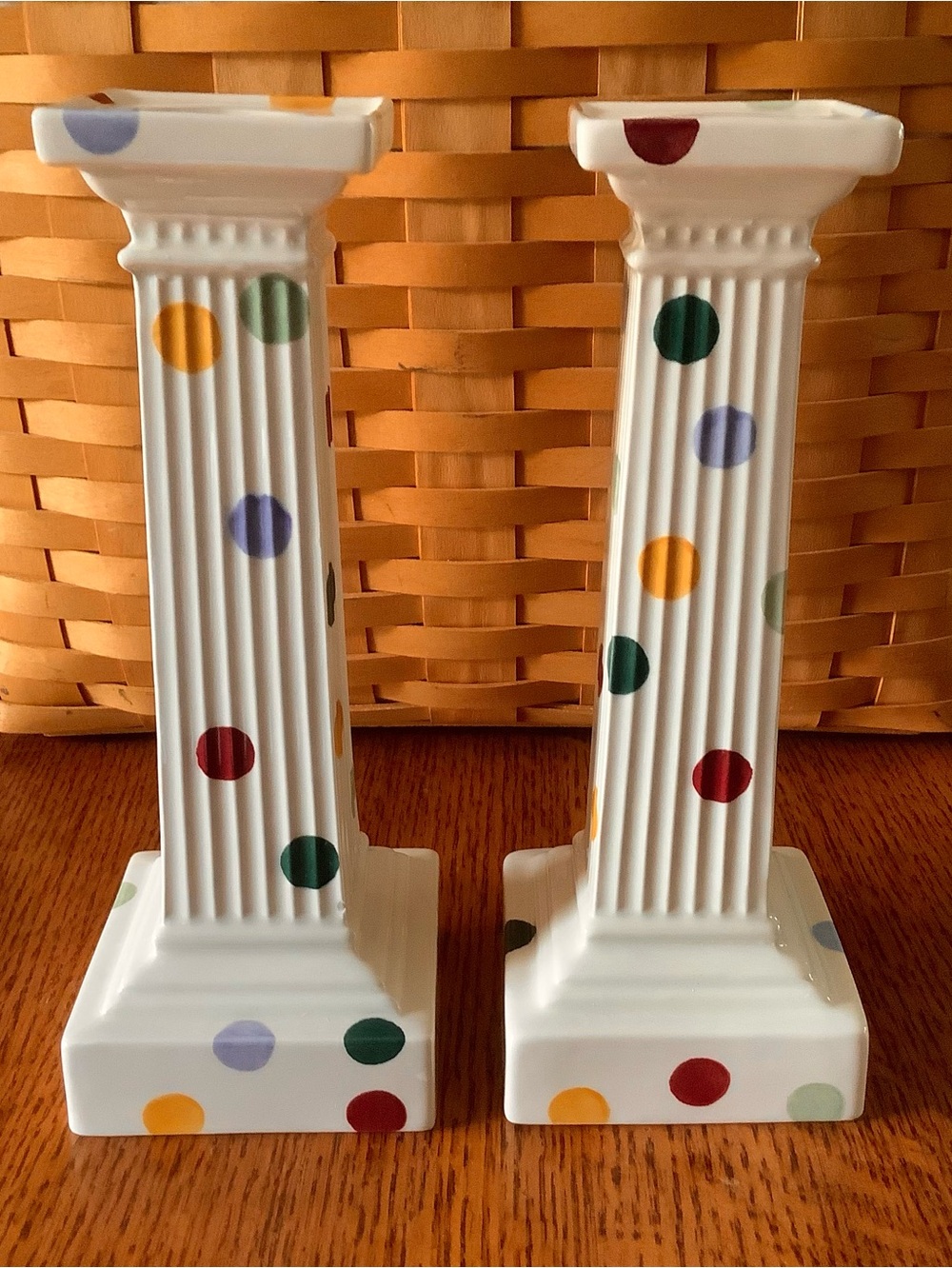 Emma Bridgewater Pottery candlesticks Polka Dot Circa 2003 near mint condition!